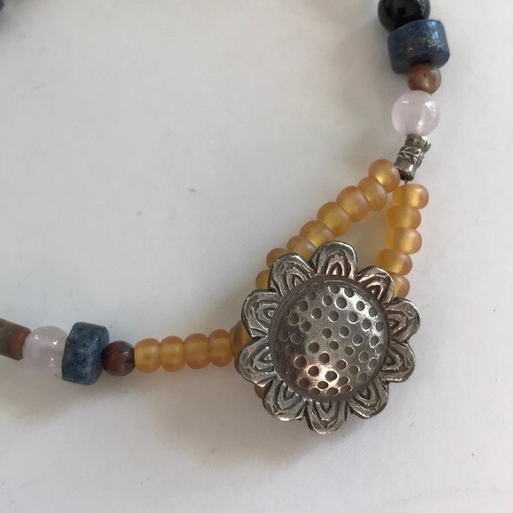 Vintage Handmade Sterling Silver Sunflower Heart Gemstone Bracelet Approx 8 in - Picture 4 of 8